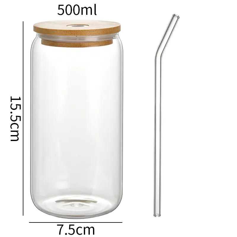 Cute Flower Glass Cups Tumber With Bamboo Lid And Straw 500ml Can Shaped Glass Cups Iced Hot Coffee Tea Juice Glasses Gift