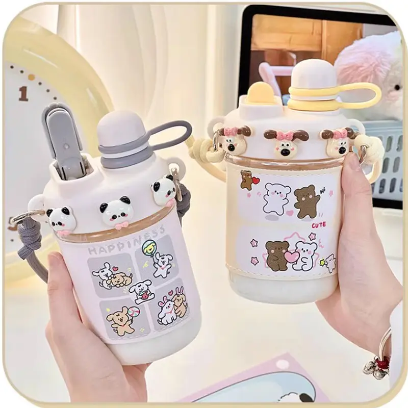 Kawaii Boba Water Bottle Aesthetic Cute Korean Kids Girl Plastic Cups With Straw Tea Infuser For Coffee Bubble Milk Tea 500ml