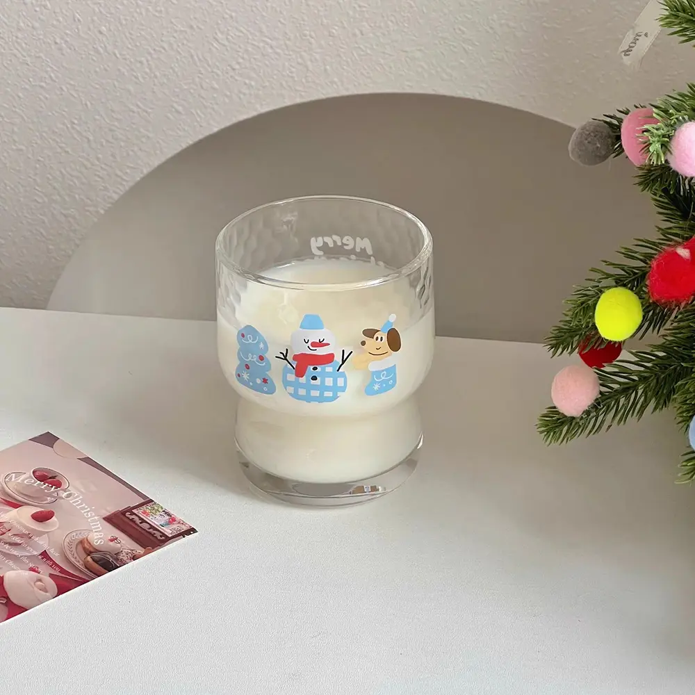 Cute Christmas Glass Cup For Coffee Juice Wine Kawaii Christmas Mug Clear Whiskey Cocktail Ice Cream Dessert Cups Gift 300ml