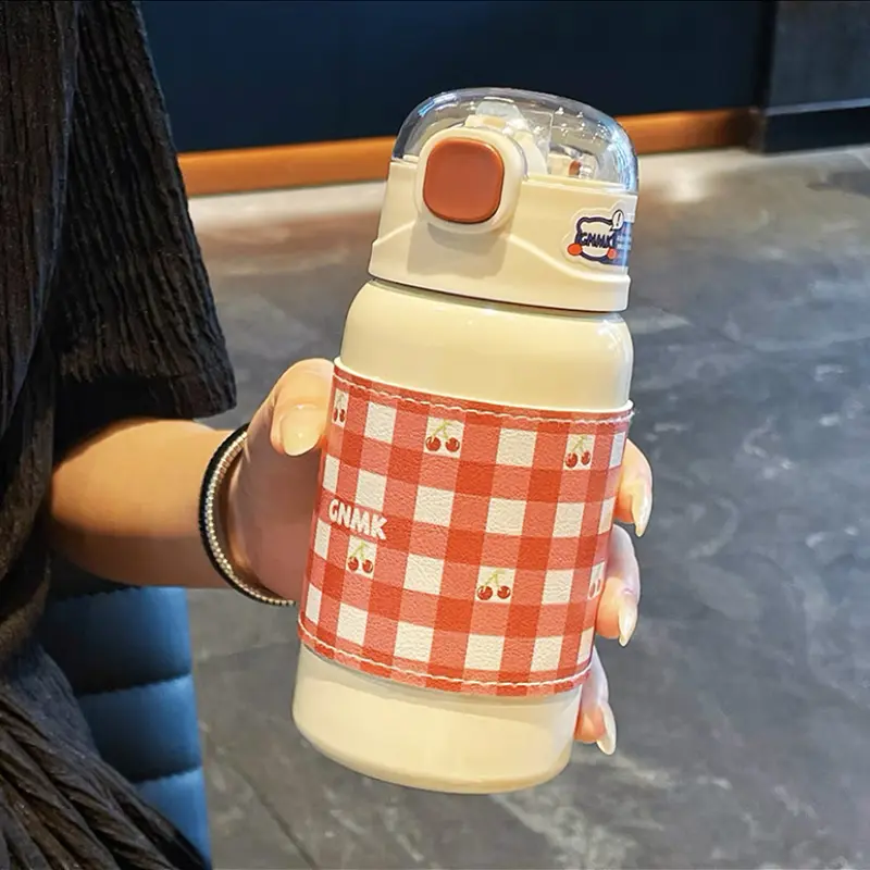 Kawaii Cherry Thermal Water Bottle Cute Girl Children's Water Bottles 350/450ml Thermos For Tea Coffee Portable Travel Cup Gift