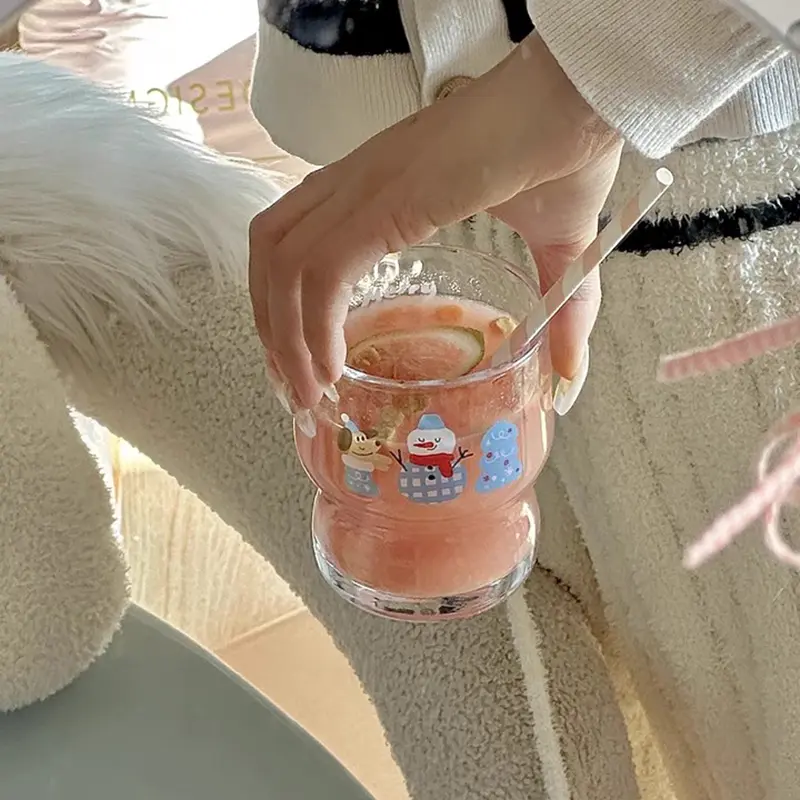 Cute Christmas Glass Cup For Coffee Juice Wine Kawaii Christmas Mug Clear Whiskey Cocktail Ice Cream Dessert Cups Gift 300ml