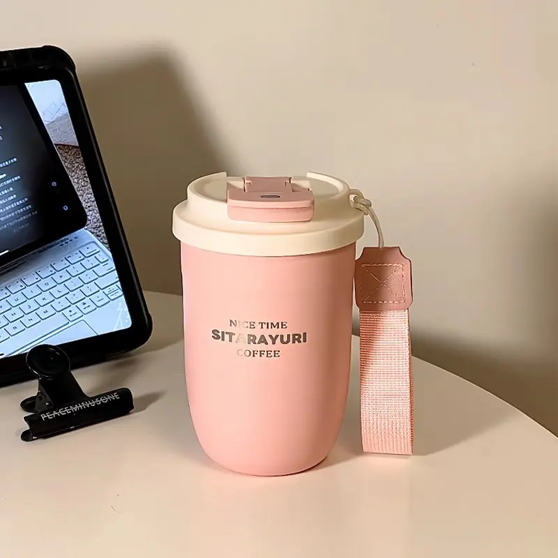 Cute Coffee Cups Tumbler Thermal Water Bottle With Straw Filter Stainless Steel Vacuum Tea Portable Office Thermos Bottle Gift