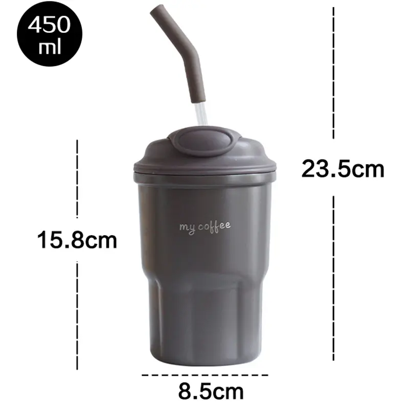 Cute Korean Coffee Cup Thermos With Straw Tumbler 450ml Sainless Steel Thermal Cup Portable Water Bottle Keep Hot Cold Cup Gift