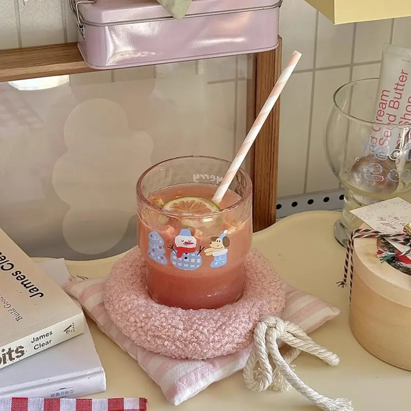 Cute Christmas Glass Cup For Coffee Juice Wine Kawaii Christmas Mug Clear Whiskey Cocktail Ice Cream Dessert Cups Gift 300ml