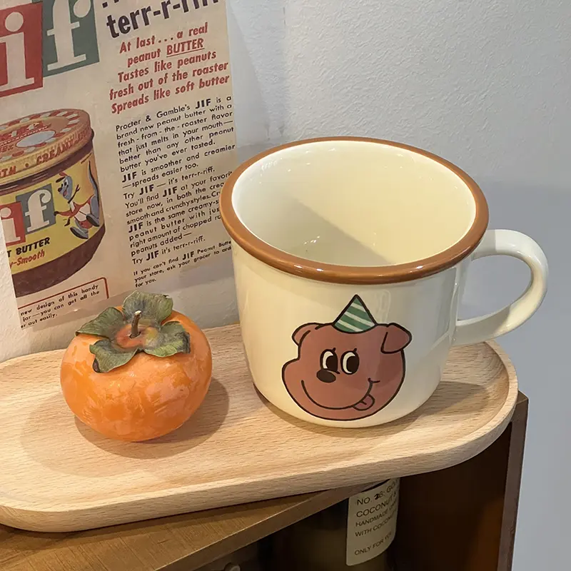 Kawaii Puppy Korean Coffee Cup Mug Cute Water Ceramic Handmad Milk Tea Water Juice Mocha Lover Breakfast Cup Birthday Gift 300ml