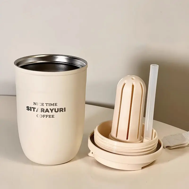 Cute Coffee Cups Tumbler Thermal Water Bottle With Straw Filter Stainless Steel Vacuum Tea Portable Office Thermos Bottle Gift