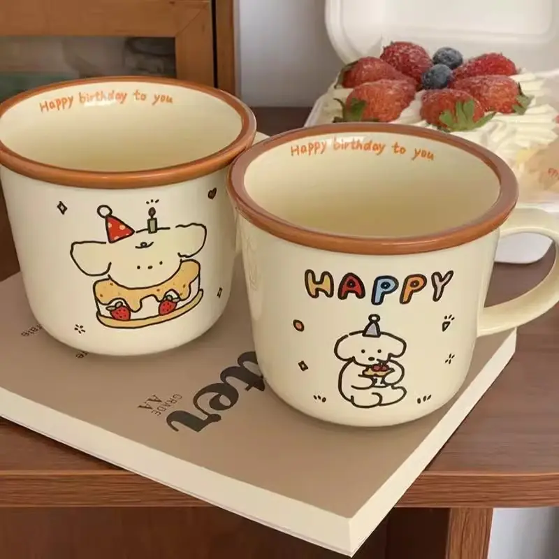 Kawaii Puppy Korean Coffee Cup Mug Cute Water Ceramic Handmad Milk Tea Water Juice Mocha Lover Breakfast Cup Birthday Gift 300ml