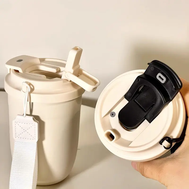 Cute Coffee Cups Tumbler Thermal Water Bottle With Straw Filter Stainless Steel Vacuum Tea Portable Office Thermos Bottle Gift