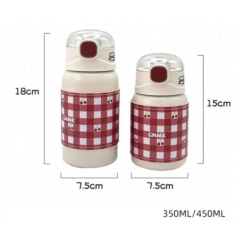 Kawaii Cherry Thermal Water Bottle Cute Girl Children's Water Bottles 350/450ml Thermos For Tea Coffee Portable Travel Cup Gift