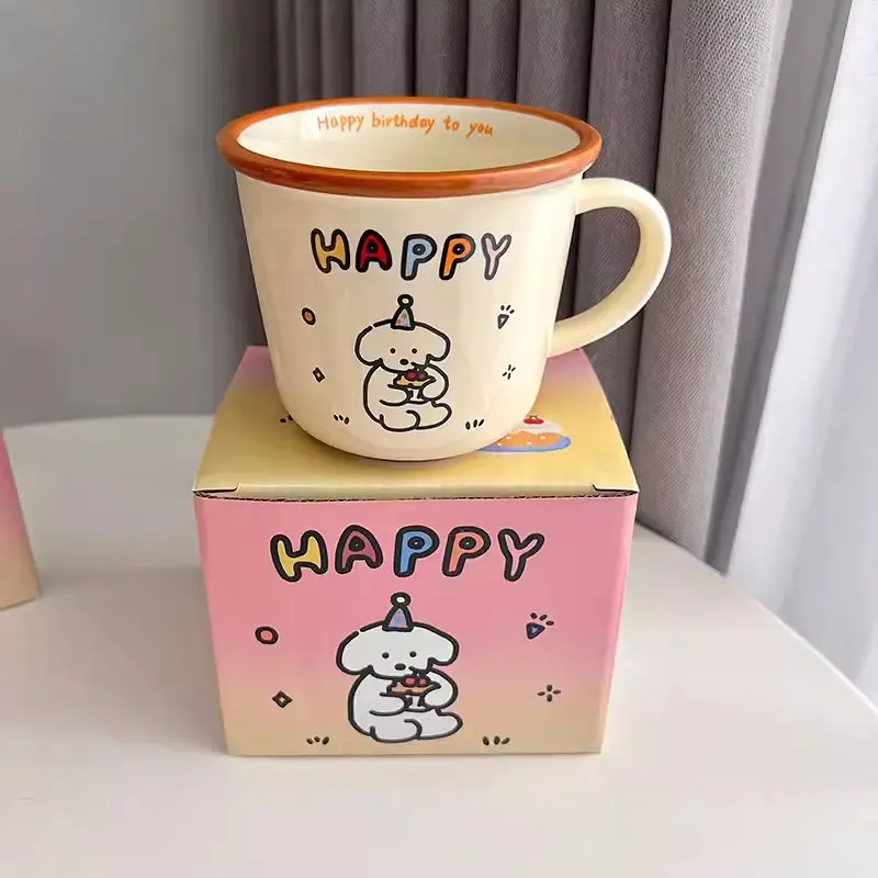 Kawaii Puppy Korean Coffee Cup Mug Cute Water Ceramic Handmad Milk Tea Water Juice Mocha Lover Breakfast Cup Birthday Gift 300ml