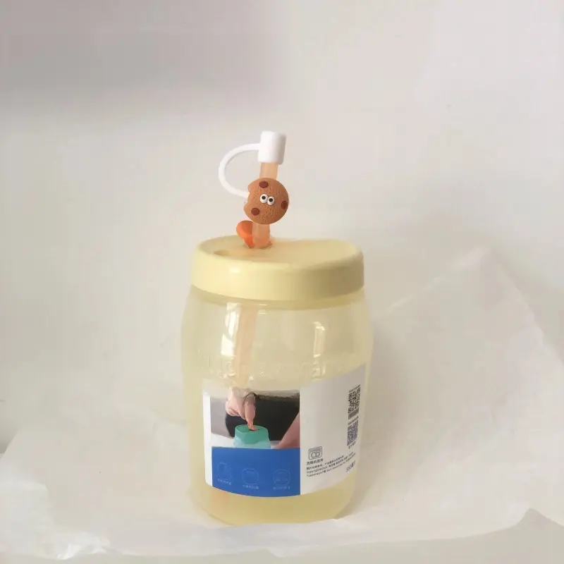 Kawaii Biscuit Straw Cover Caps For Stanley Thermos Tumbler Accessories Cute Silicone Straw Toppers Thermal Bottle Cap 7-8mm