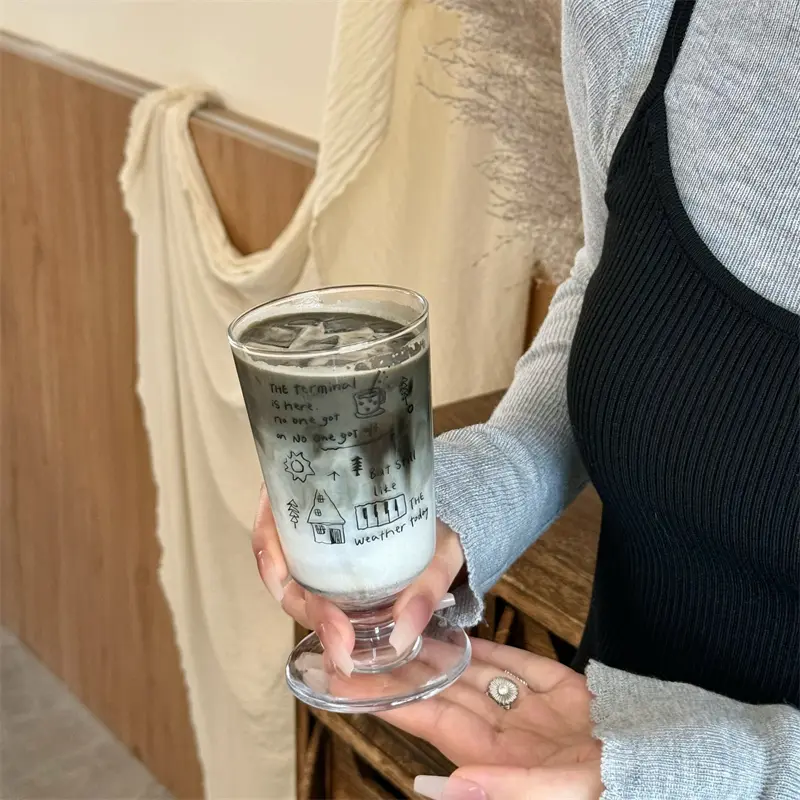 Luxury Glass Cup Cold Coffee Cup Tumbler For Wine Juice Tea Whiskey Unique Cup 400ml  Drinking Glasses Cup Gift For Women Men