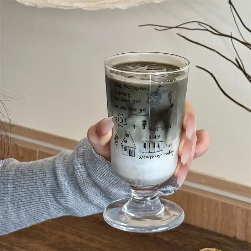 Luxury Glass Cup Cold Coffee Cup Tumbler For Wine Juice Tea Whiskey Unique Cup 400ml  Drinking Glasses Cup Gift For Women Men