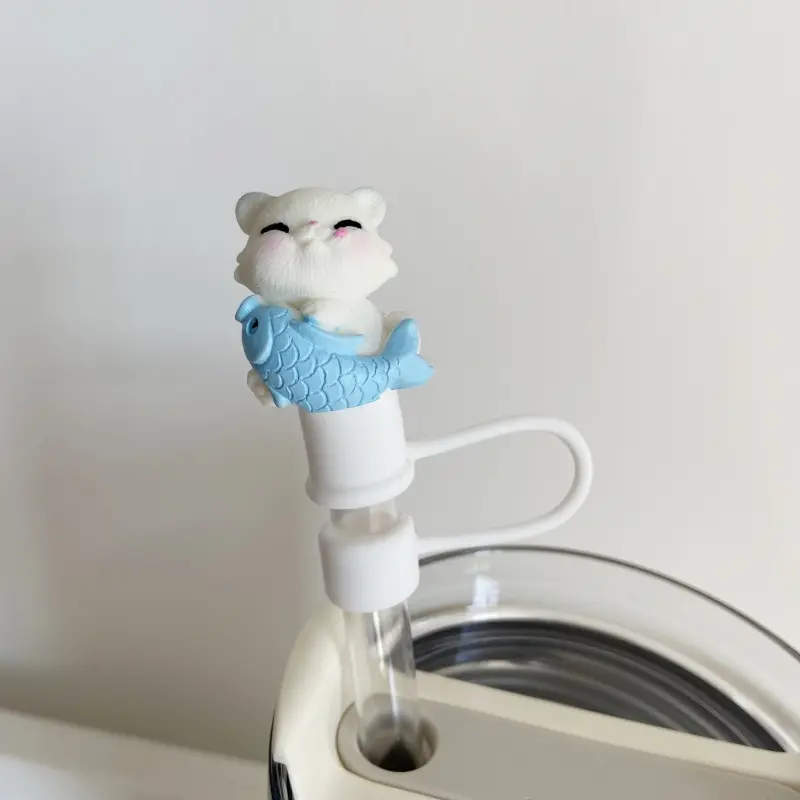 Kawaii Cat Straw Cover Dust Cap Silicone Cute Straw Toppers For Tumbler Drinking Charm Decoration Cover For cm Straws 10mm 1 PC