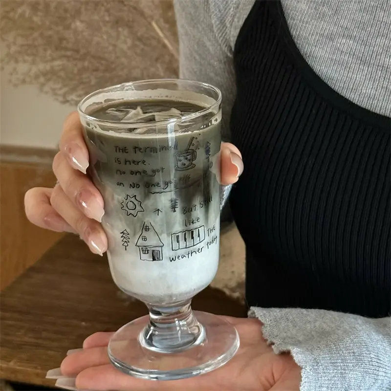 Luxury Glass Cup Cold Coffee Cup Tumbler For Wine Juice Tea Whiskey Unique Cup 400ml  Drinking Glasses Cup Gift For Women Men