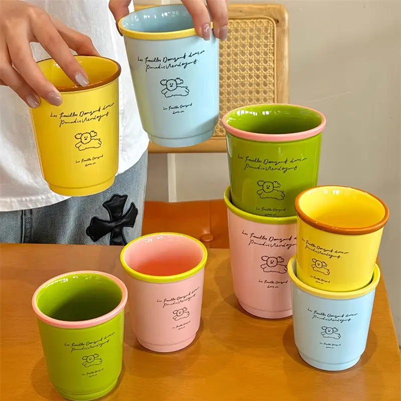 Cute Korean Coffee Cup 200/400ml Kawaii Ceramic Mug For Tea Milk Water Juice Mocha Lover Resuable Espresso Breakfast Cup Gift