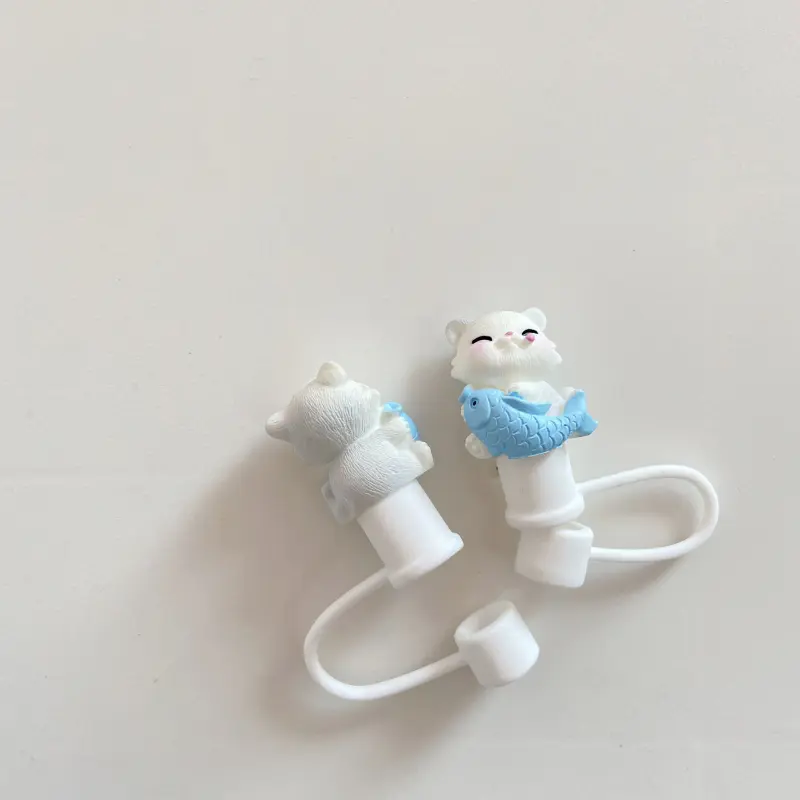 Kawaii Cat Straw Cover Dust Cap Silicone Cute Straw Toppers For Tumbler Drinking Charm Decoration Cover For cm Straws 10mm 1 PC