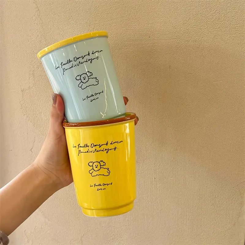 Cute Korean Coffee Cup 200/400ml Kawaii Ceramic Mug For Tea Milk Water Juice Mocha Lover Resuable Espresso Breakfast Cup Gift