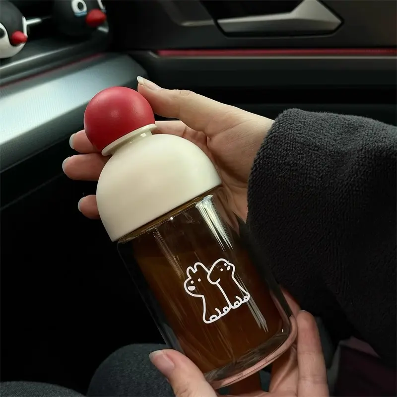 Cute Glass Coffee Cup Aesthetic Tumblers With Lid 220/330ml Glass Double Wall Tea Cup Glass Water Bottle BPA Free Christmas Gift