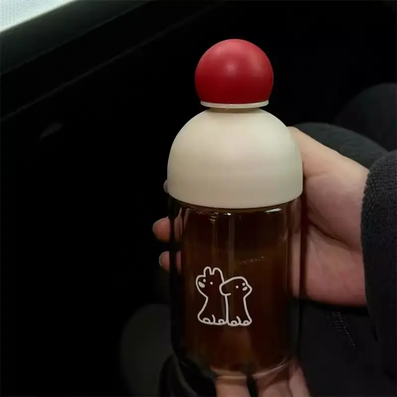Cute Glass Coffee Cup Aesthetic Tumblers With Lid 220/330ml Glass Double Wall Tea Cup Glass Water Bottle BPA Free Christmas Gift