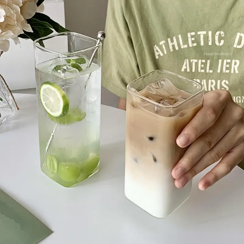 250/400/480ml Korean Glass Cup Iced Coffee Bubble Tea Milk Beer Drinking Glasses Clear Simple Water Juice Cup Mug Drinkware Gift
