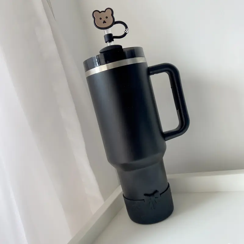Cute Bear Straw Cap For Stanley Cup Tumbler Accessories Kawaii Silicone Straw Toppers 40 oz Straws Cover Cap For Water Bottle
