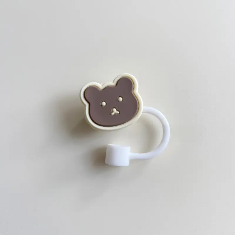 Cute Bear Straw Cap For Stanley Cup Tumbler Accessories Kawaii Silicone Straw Toppers 40 oz Straws Cover Cap For Water Bottle