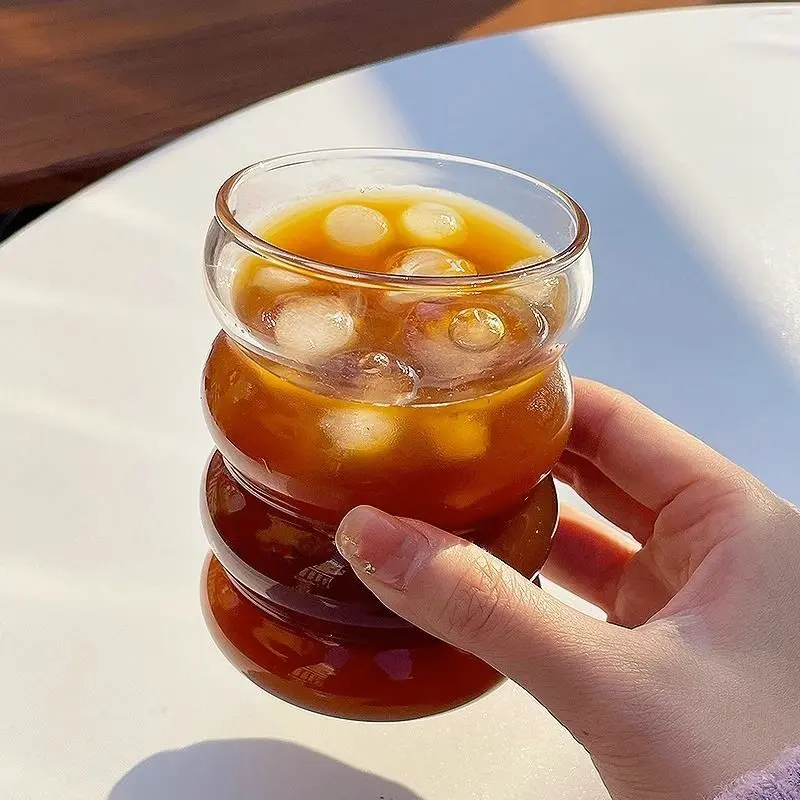 Cute Korean Aesthetic Glass Cup For Coffee Whiskey Espresso Juice Milk Glassware For Drinking Clear Water Cup Mug Gift 350ml