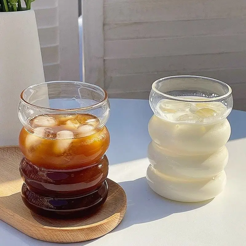 Cute Korean Aesthetic Glass Cup For Coffee Whiskey Espresso Juice Milk Glassware For Drinking Clear Water Cup Mug Gift 350ml