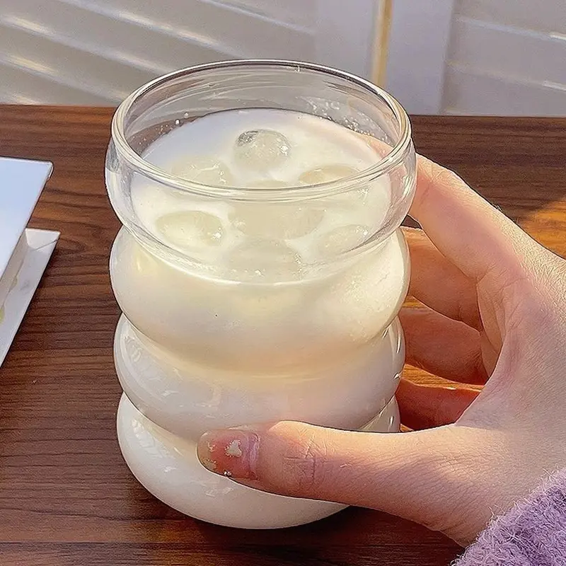 Cute Korean Aesthetic Glass Cup For Coffee Whiskey Espresso Juice Milk Glassware For Drinking Clear Water Cup Mug Gift 350ml
