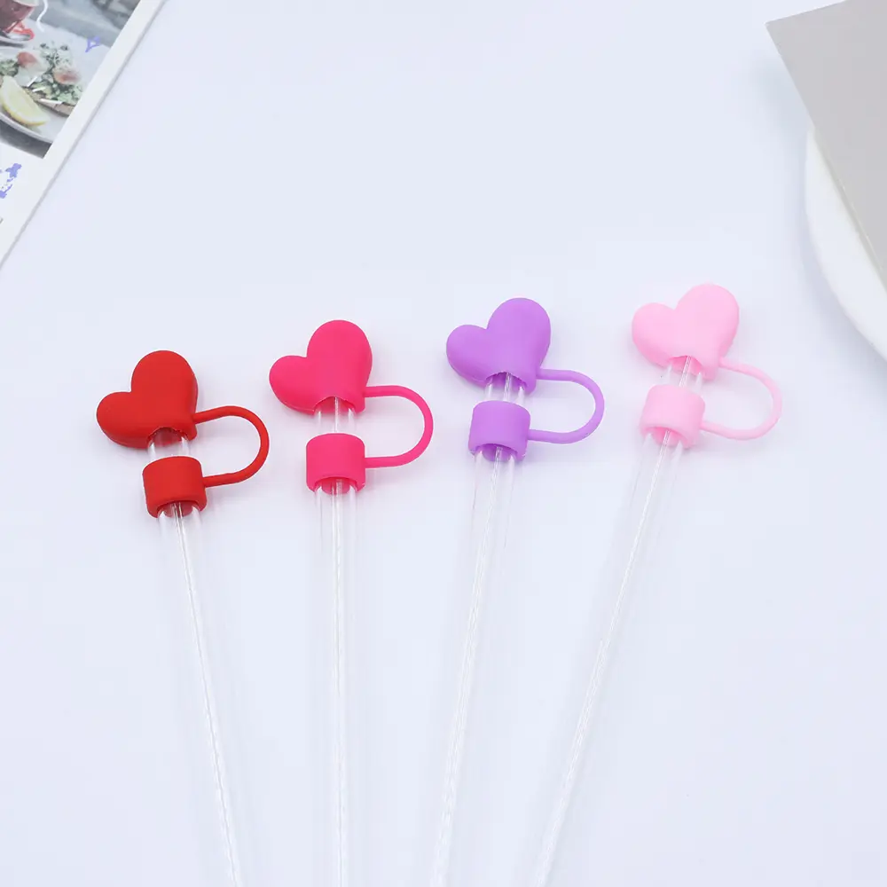 Kawaii Hearts Straw Covers Cap Cute Silicone Straw Toppers For Stanley Cup 10mm Dust Proof Straws Cap Tip Tumbler Accessories