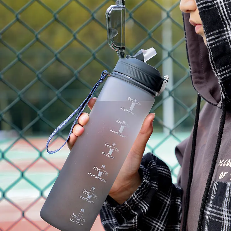 Kawaii Water Bottle 1 Litre Gym Sport Bottle Plastic Portable Travel Cup Outdoor Fitness Jugs School Drinking Bottles With Straw