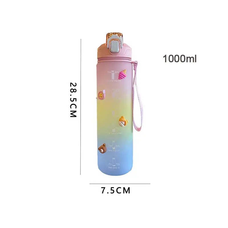 Kawaii Water Bottle 1 Litre Gym Sport Bottle Plastic Portable Travel Cup Outdoor Fitness Jugs School Drinking Bottles With Straw