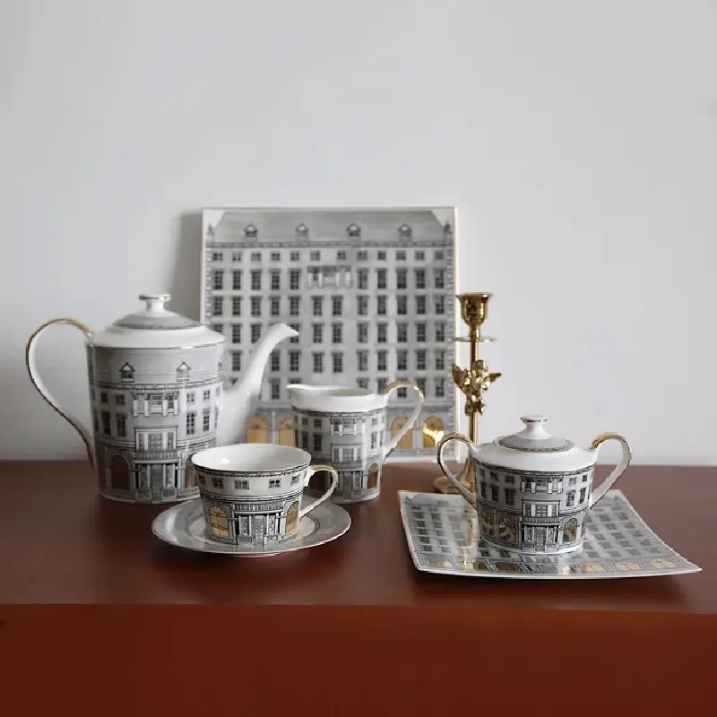 Retro Gorgeous Palace Coffee Cup Teapot Milk Pot Building Series Ceramic Tableware Home Desktop Decoration Ceramic Milk Cup