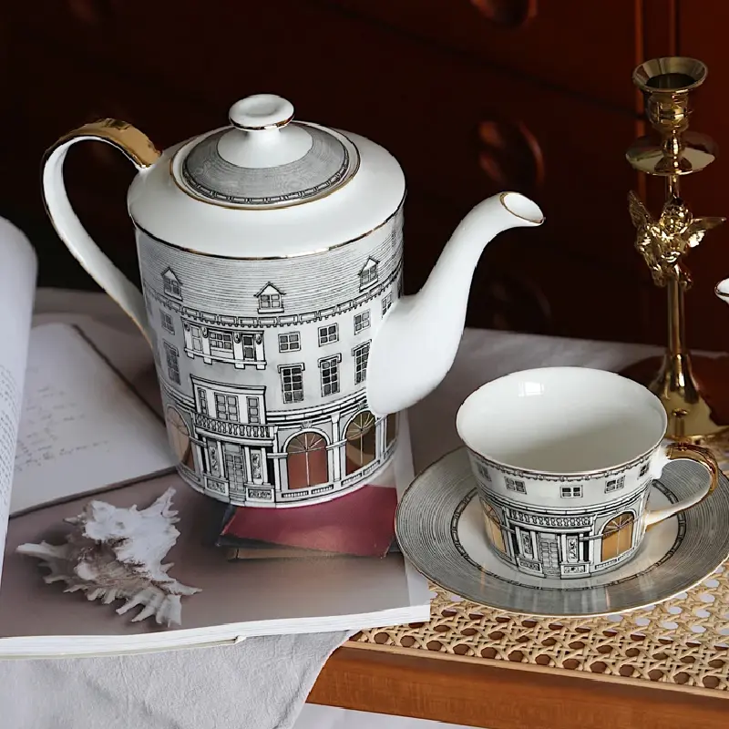 Retro Gorgeous Palace Coffee Cup Teapot Milk Pot Building Series Ceramic Tableware Home Desktop Decoration Ceramic Milk Cup