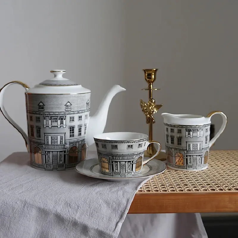 Retro Gorgeous Palace Coffee Cup Teapot Milk Pot Building Series Ceramic Tableware Home Desktop Decoration Ceramic Milk Cup