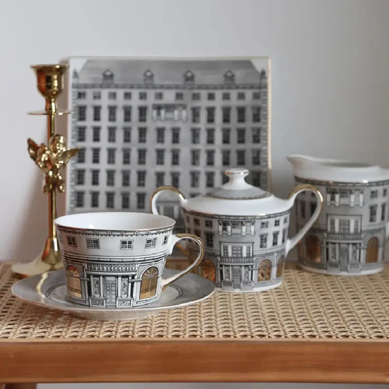 Retro Gorgeous Palace Coffee Cup Teapot Milk Pot Building Series Ceramic Tableware Home Desktop Decoration Ceramic Milk Cup