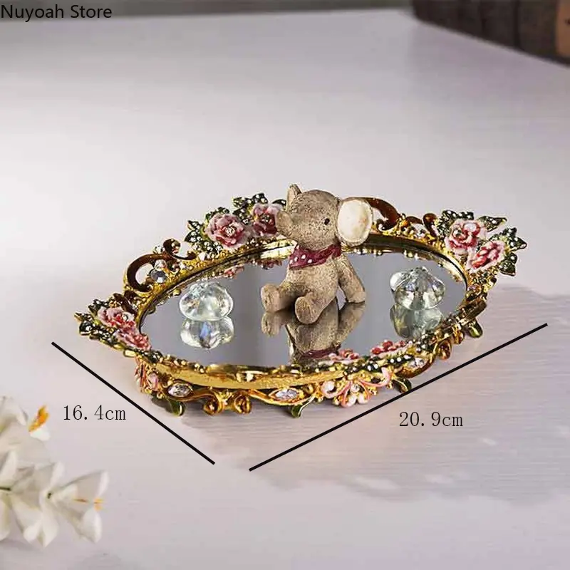 European Style Retro Metal Mirror Tray Jewelry Jewelry Ring Storage Tray European Style Living Room Decoration Accessories