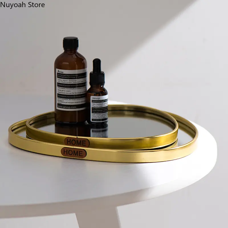 Nordic Light Luxury Golden Mirror Tray Home Decoration Desktop Storage Tray Multilateral Geometric Tray Living Room Accessories