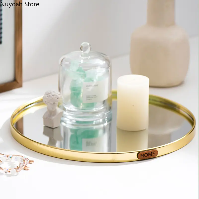Nordic Light Luxury Golden Mirror Tray Home Decoration Desktop Storage Tray Multilateral Geometric Tray Living Room Accessories