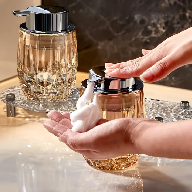 Transparent Glass Foaming Emulsion Bottle Bathroom Hand Sanitizer Shower Gel Bottle Press Soap Dispenser Bathroom Decoration