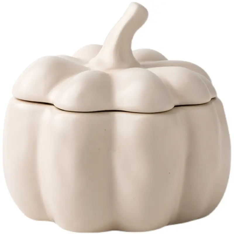 450ML Vintage Ceramic Pumpkin Bowl with Lid Soup Pot Steamed Egg Bird's Nest Stew Pot Kitchen Storage Jar Candy Storage Box