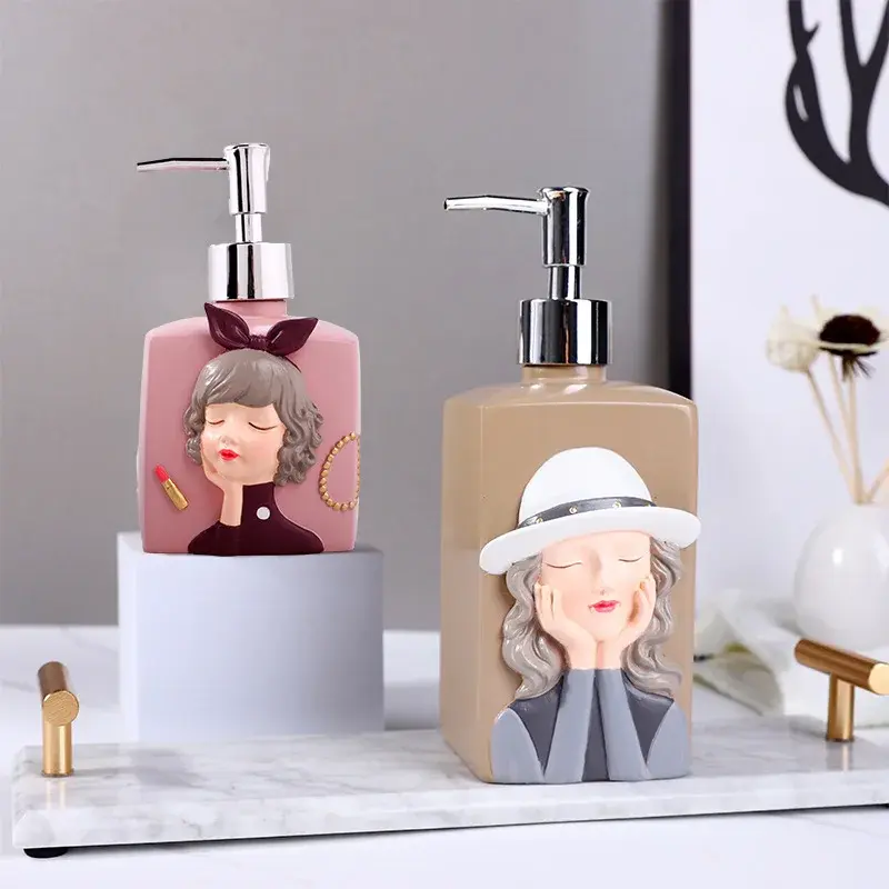 Cute Cartoon Character Lotion Bottle Resin Craft Soap Dispenser Hand Sanitizer Bottle Shampoo Bottle Bathroom Decoration Gift