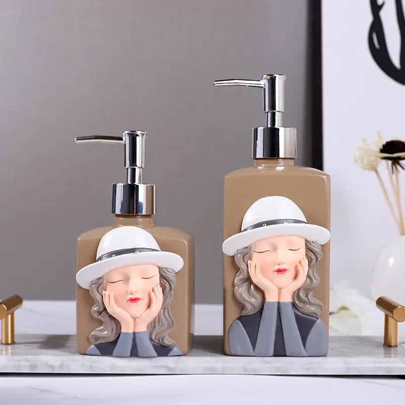 Cute Cartoon Character Lotion Bottle Resin Craft Soap Dispenser Hand Sanitizer Bottle Shampoo Bottle Bathroom Decoration Gift