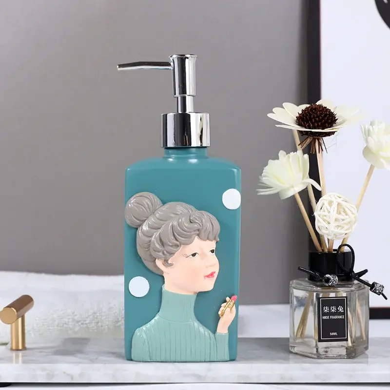 Cute Cartoon Character Lotion Bottle Resin Craft Soap Dispenser Hand Sanitizer Bottle Shampoo Bottle Bathroom Decoration Gift