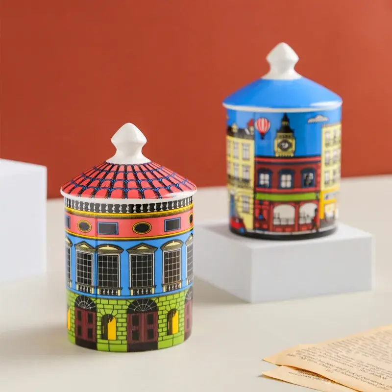 Color Building Storage Jar Candy Box Art Ceramic Decorative Jar with Lid Storage Jar Home Storage Ornaments Home Decorations