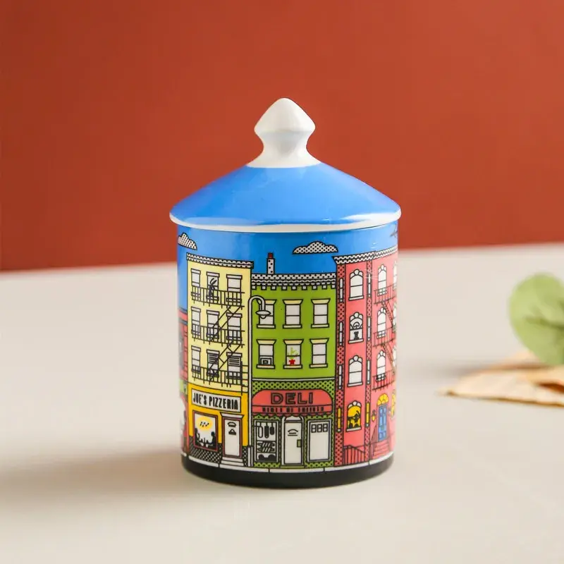 Color Building Storage Jar Candy Box Art Ceramic Decorative Jar with Lid Storage Jar Home Storage Ornaments Home Decorations