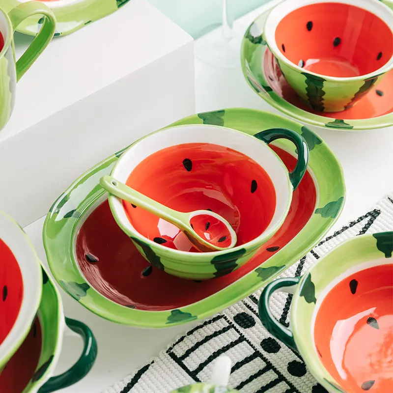 Watermelon Ceramic Tableware Bowls and Cups Lovely Tableware Kitchen Supplies Hand-painted Table Tableware Decorative Plate