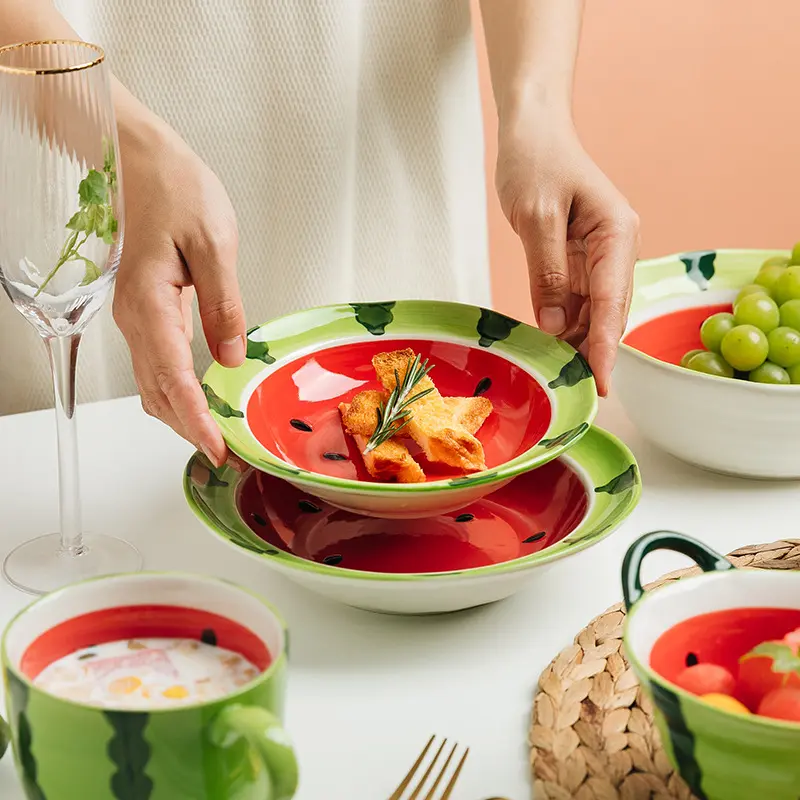 Watermelon Ceramic Tableware Bowls and Cups Lovely Tableware Kitchen Supplies Hand-painted Table Tableware Decorative Plate