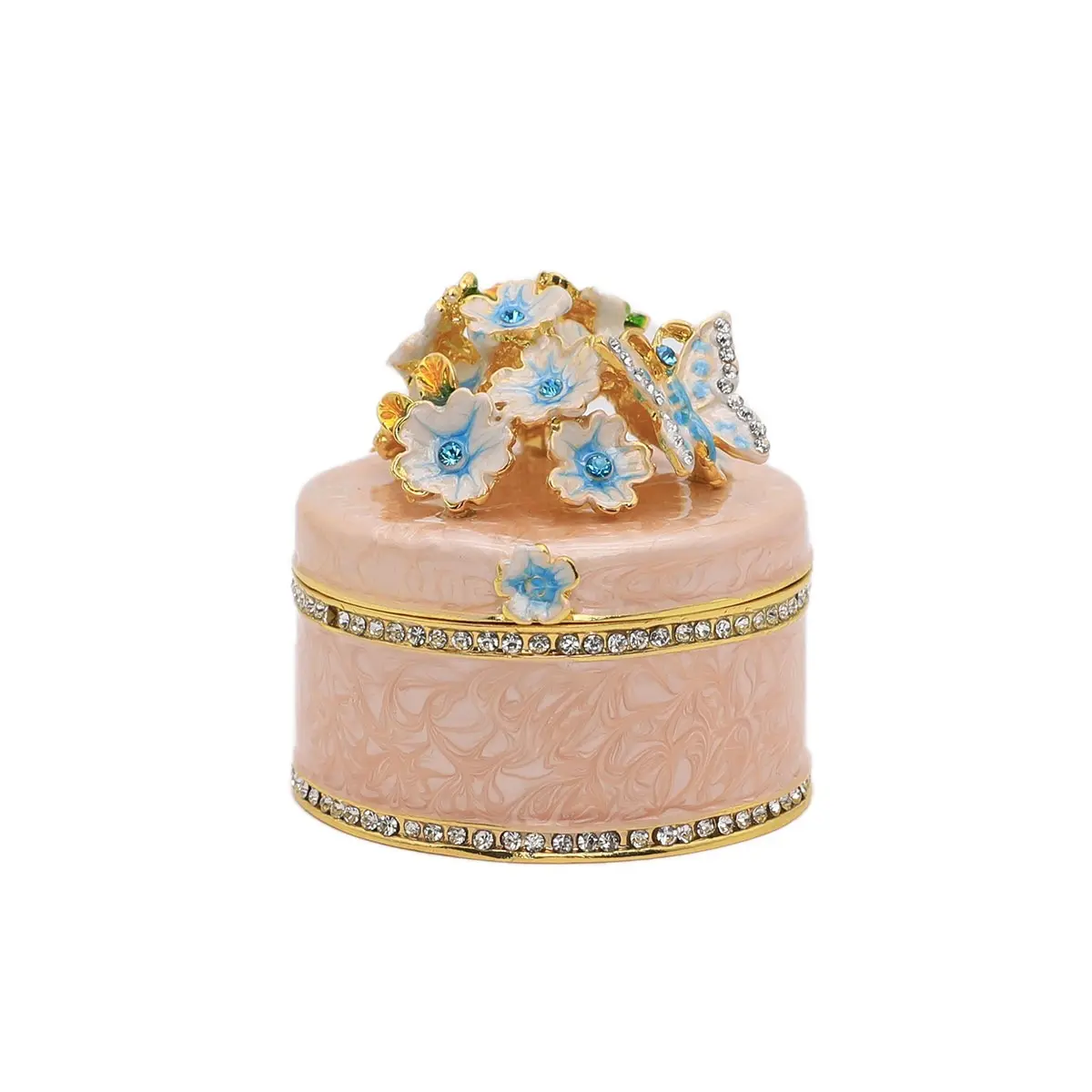 Alloy Cherry Blossom Decorative Box Round Ring Box Enamel Craft Cherry Blossom Jewelry Box Birthday Gift Fashion Small Ornaments